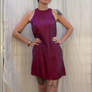 Pink and purple iridescent rose print mini dress vintage Y2K shimmery XS/S